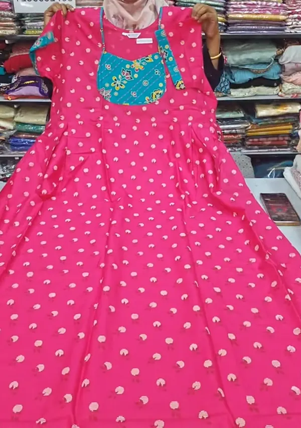 Premium Cotton Frock Style Nighty with Adjustable Rope & Side Pocket | NT3541